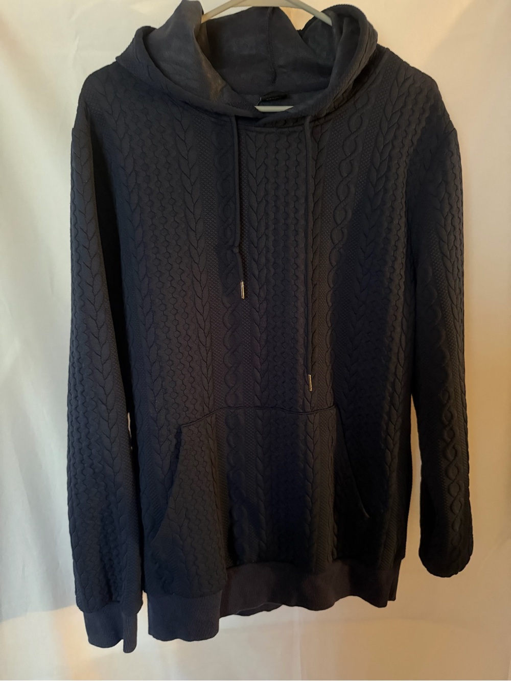 JMIERR Men's Navy Cable-Knit Hoodie Sweater